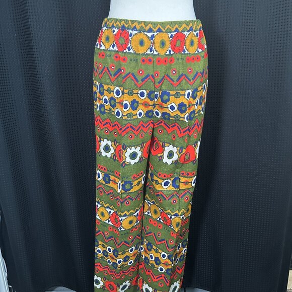Women's Mod Ethnic Psychedelic Handmade Vintage 70s Barkcloth ? Pant Vest Set - Picture 8 of 9